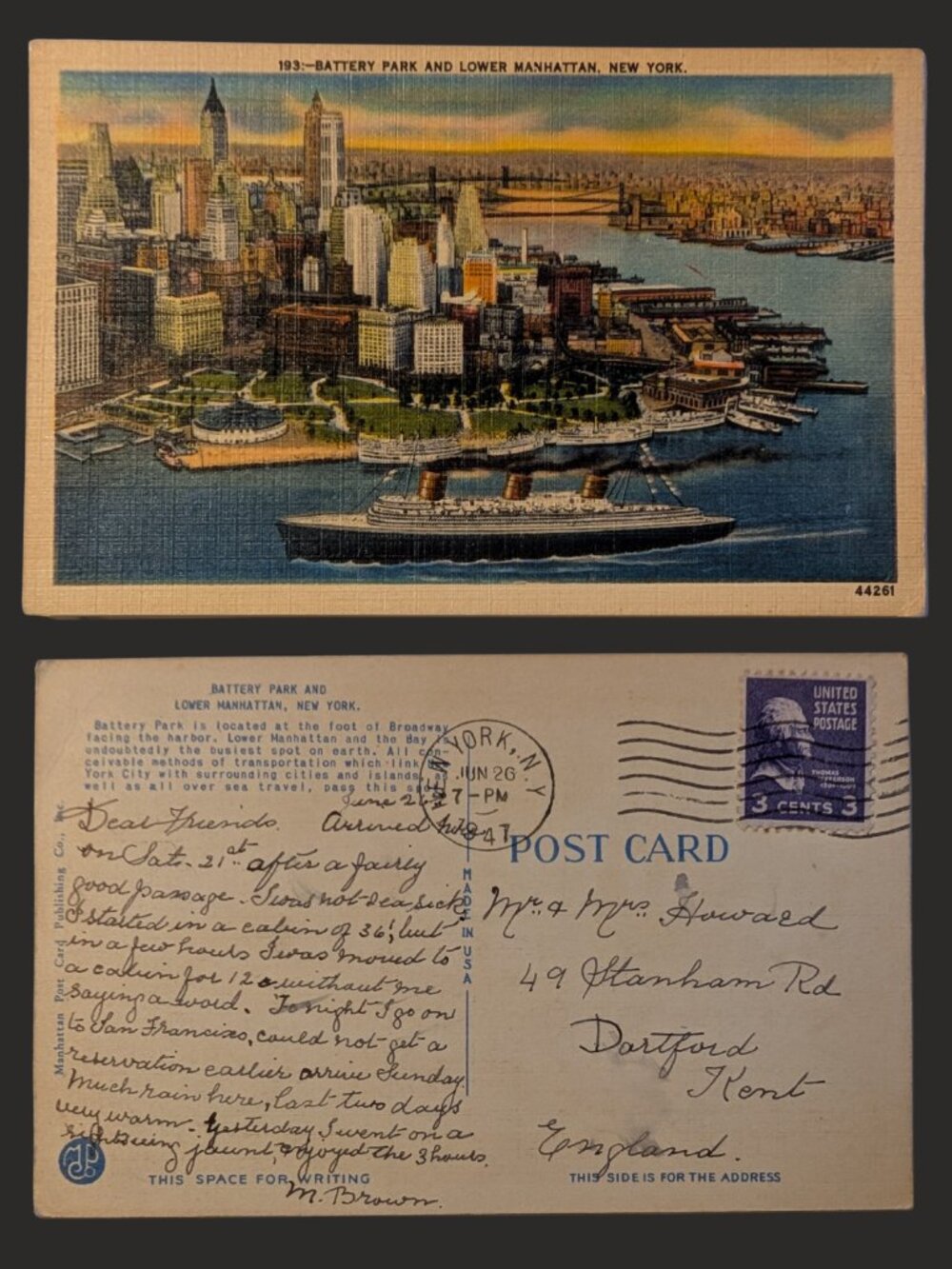 POSTCARD SALE 10/$20 Postmarked 1947 Lower Manhattan New York City Postcard